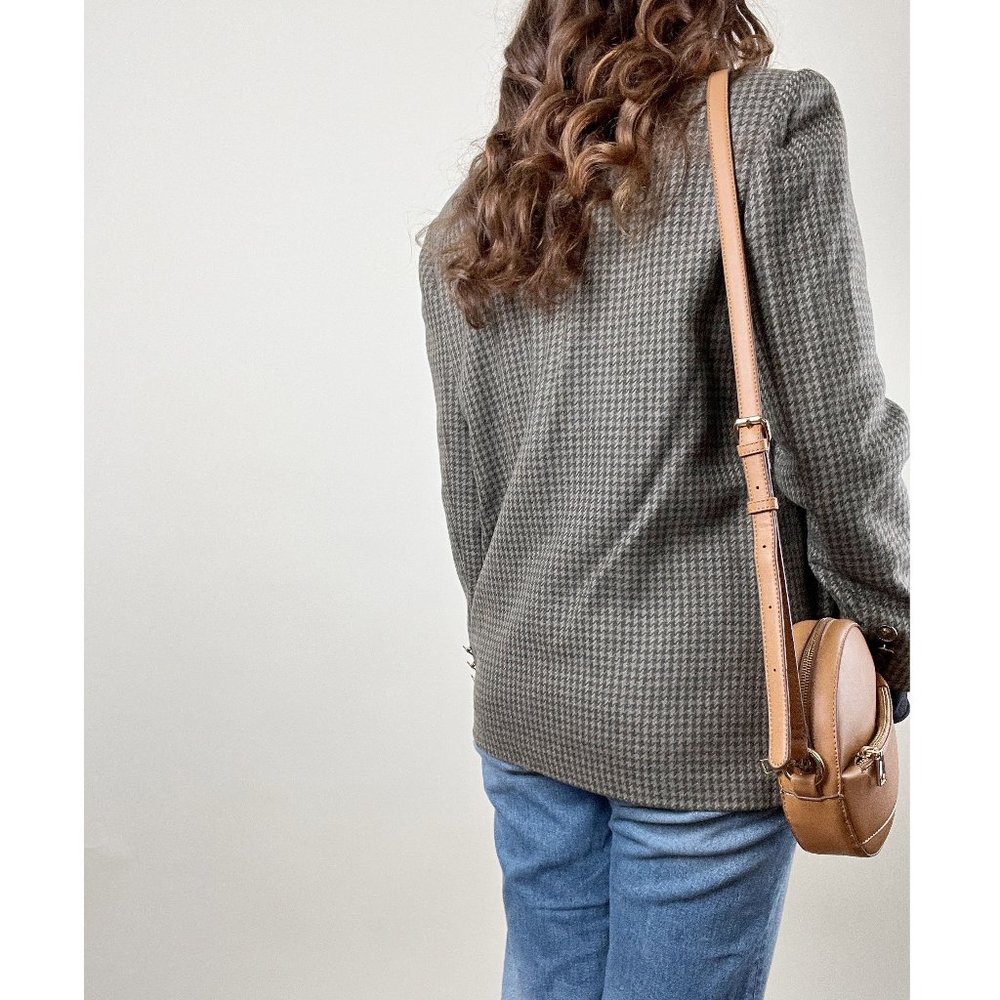 Vintage Lion Button Double Breasted Houndstooth Oversized Blazer Jacket Preppy - Picture 3 of 11